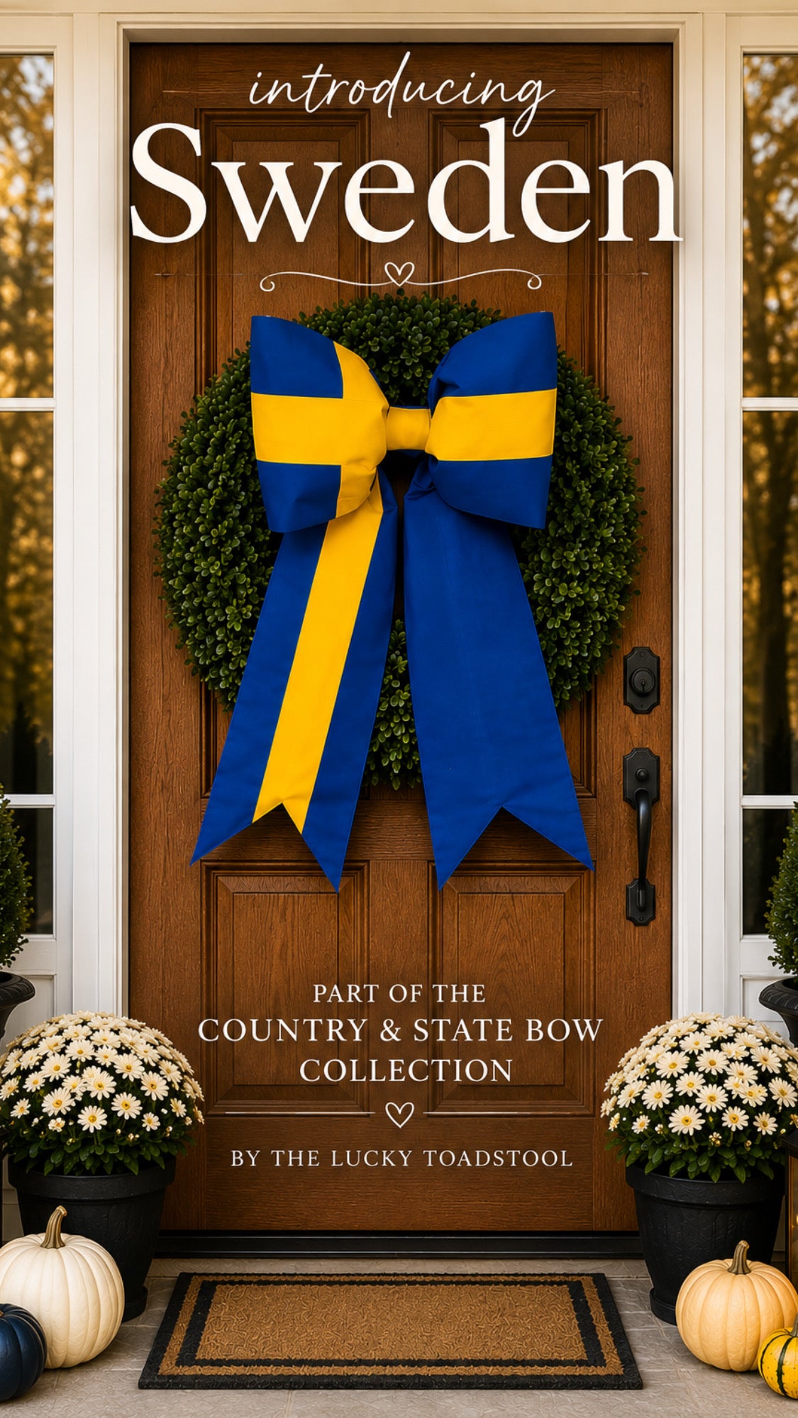 Sweden Flag Bow | Missionary Farewell Decor | Large Front Door Bow