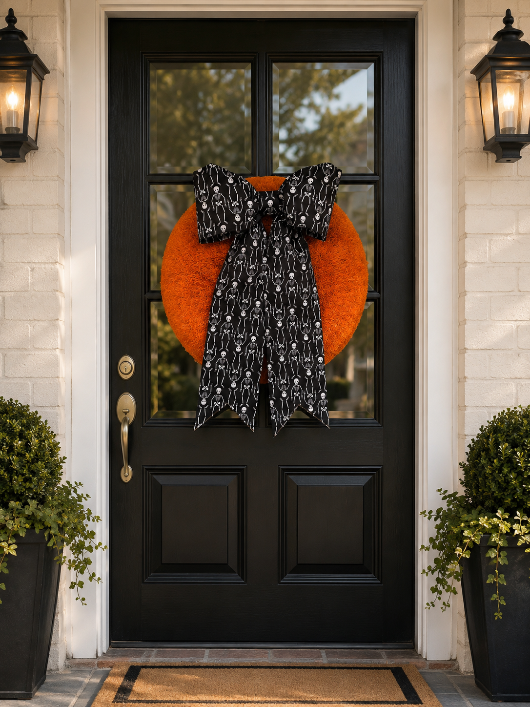Halloween skeleton black fabric Door  and party Bow