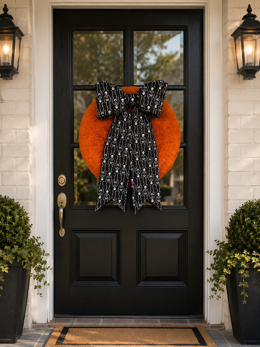 Halloween skeleton black fabric Door  and party Bow