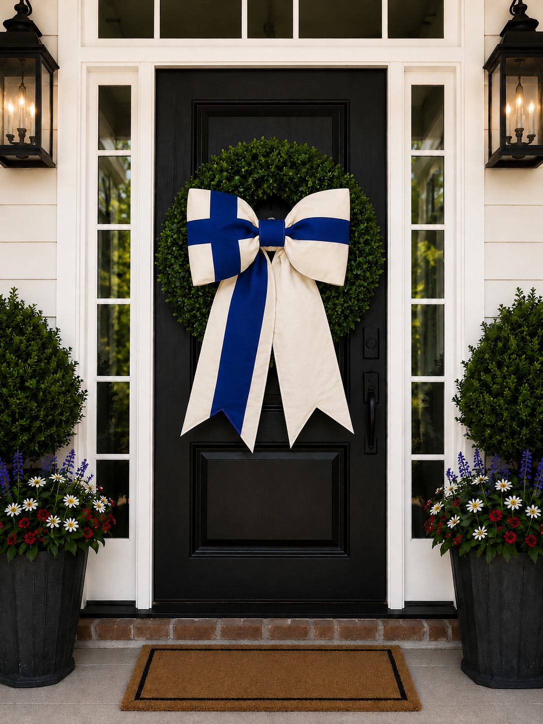 Finland Flag Bow | Missionary Farewell Decor | Large Front Door Bow