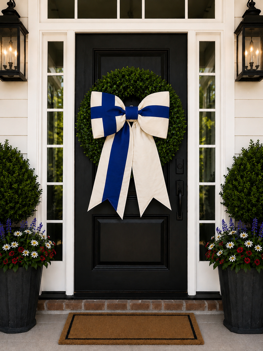 Finland Flag Bow | Missionary Farewell Decor | Large Front Door Bow