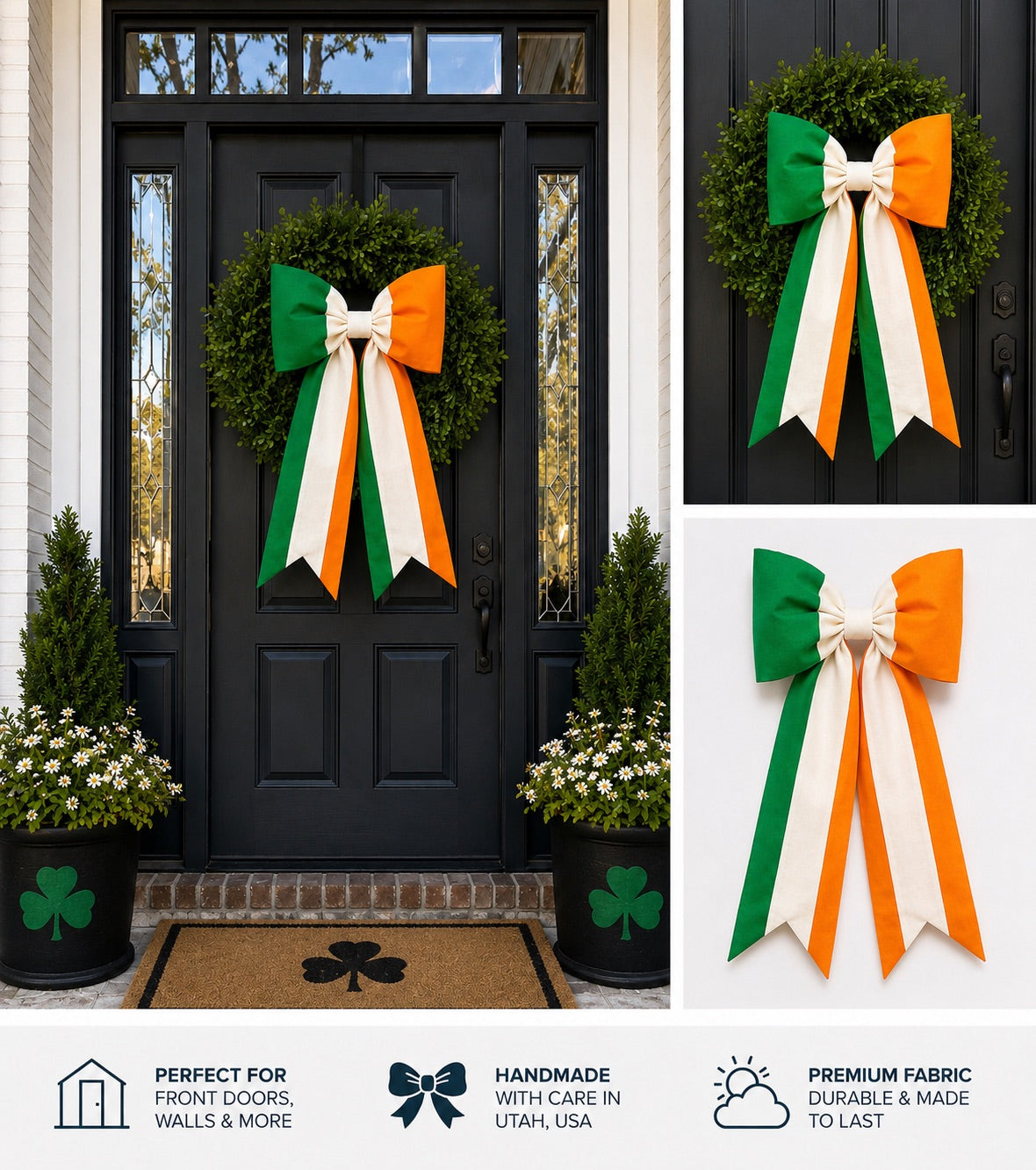Ireland Flag Bow | Missionary Farewell Decor | Large Front Door Bow