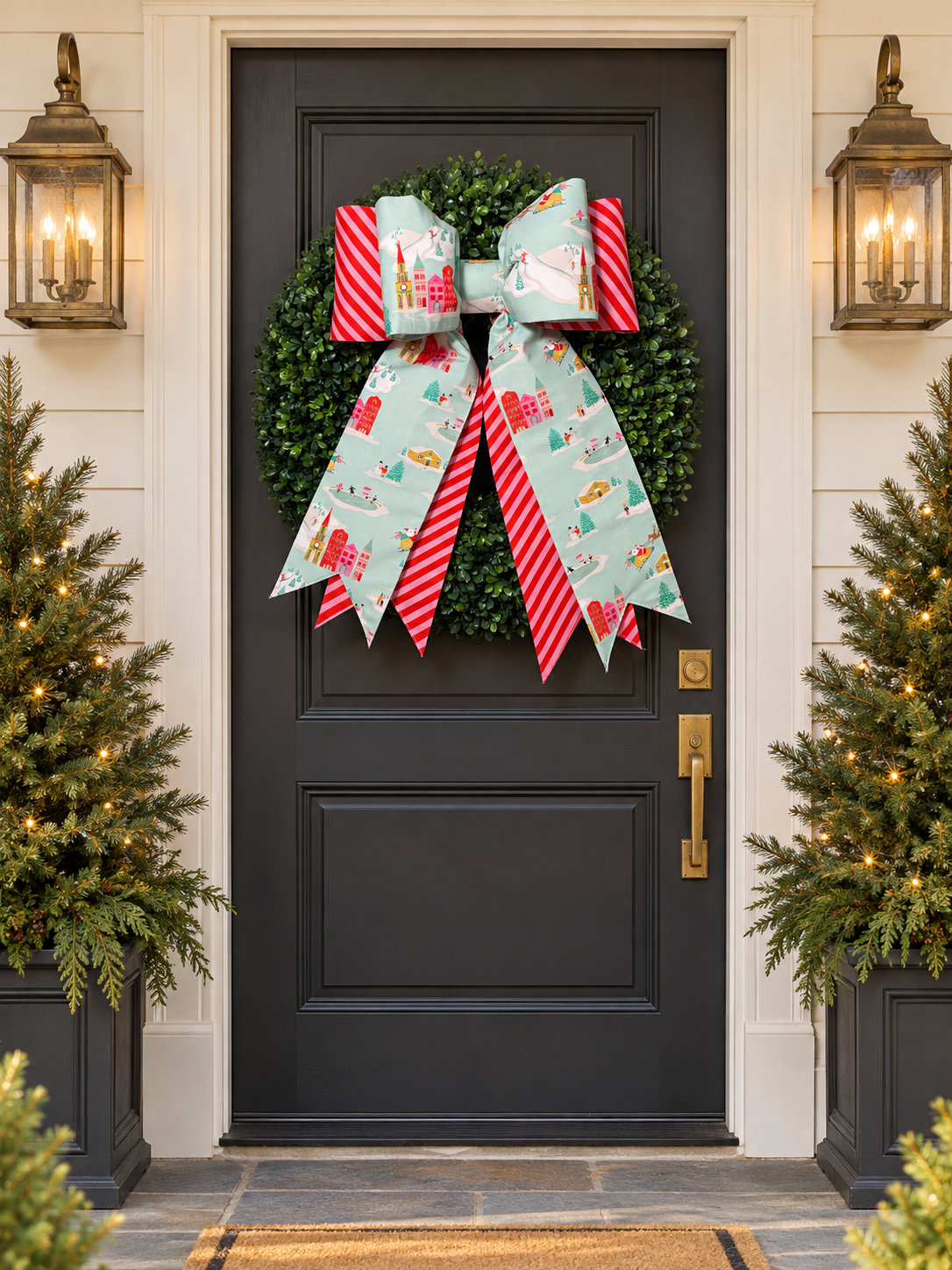 Christmas Village Double Bow – Holiday Wreath & Door Décor