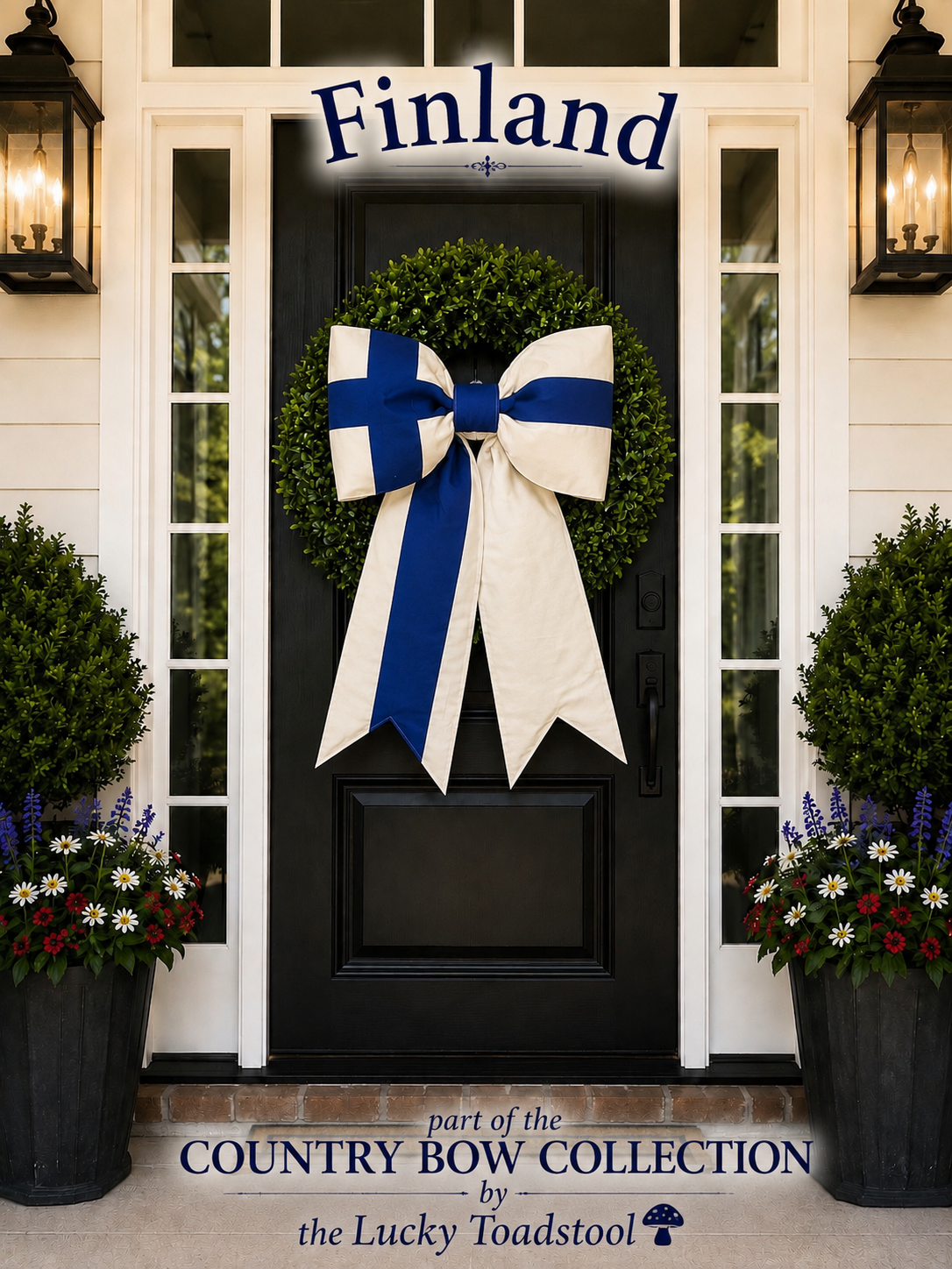 Finland Flag Bow | Missionary Farewell Decor | Large Front Door Bow