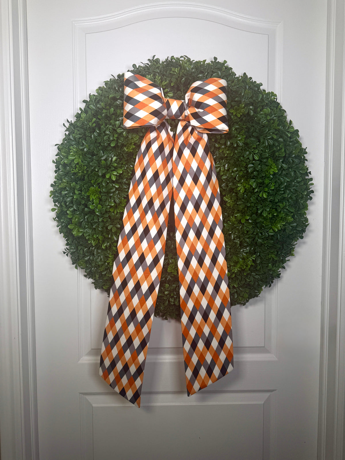 Halloween Harlequin Plaid Bow | Orange, Black & Cream