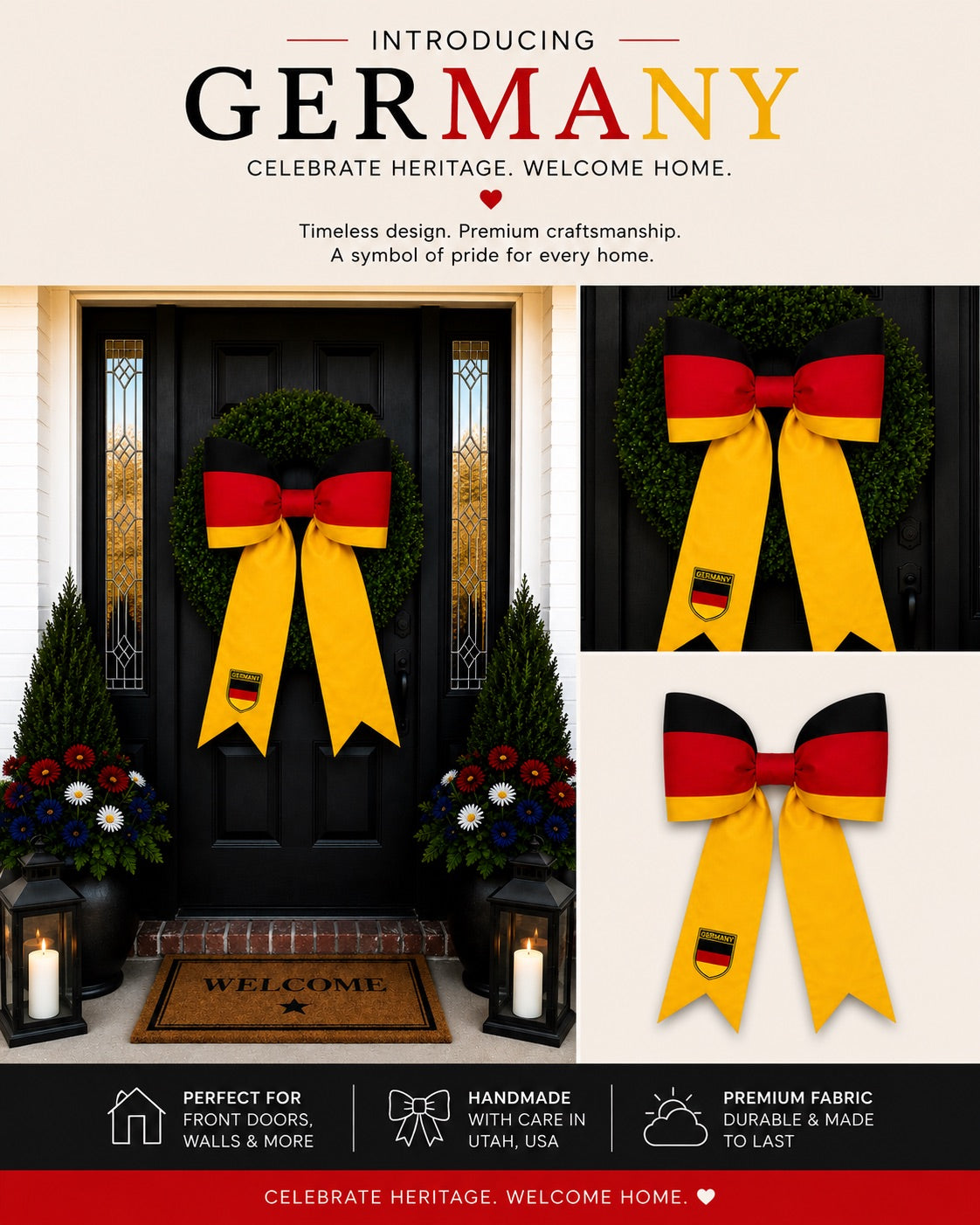 Germany Flag Bow | Missionary Farewell Decor | Large Front Door Bow