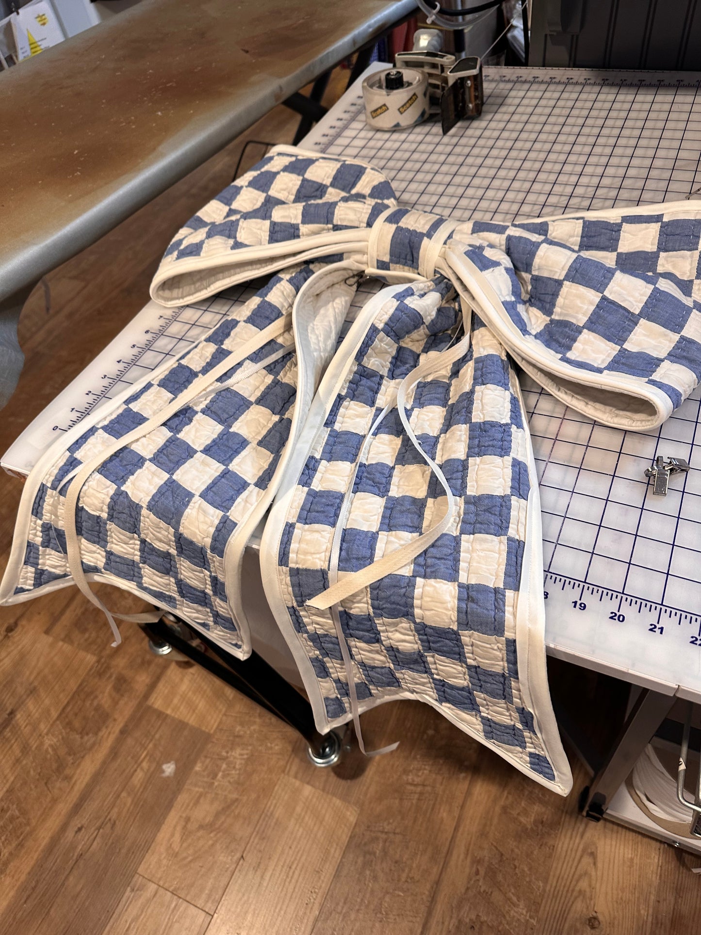 Blue Check Floppy Quilt Bow