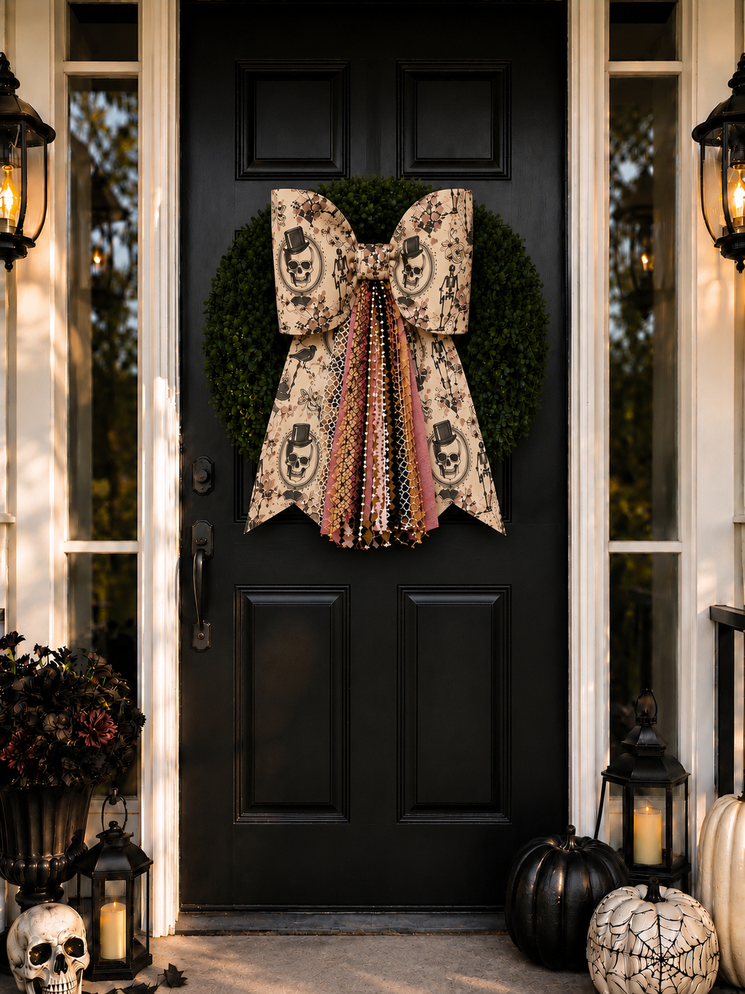 Spooky Vintage Halloween Bow, Skeleton & Skull Print | Optional Ribbon bundle