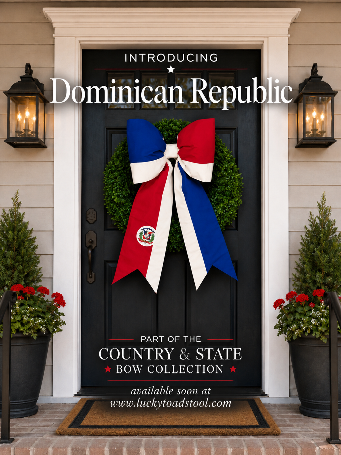 Dominican Republic Flag Bow | Missionary Farewell Decor | Large Front Door Bow
