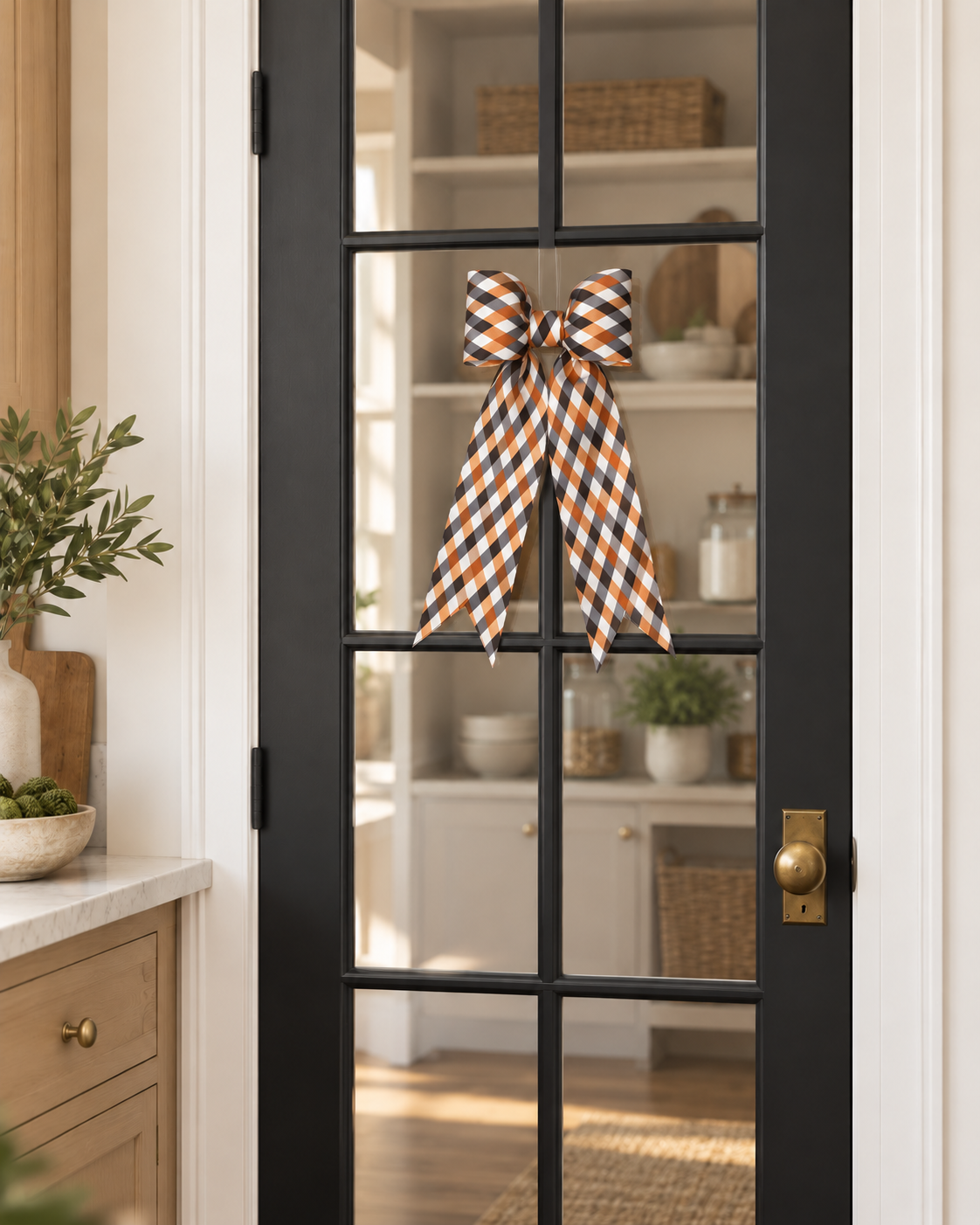 Halloween Harlequin Plaid Bow | Orange, Black & Cream