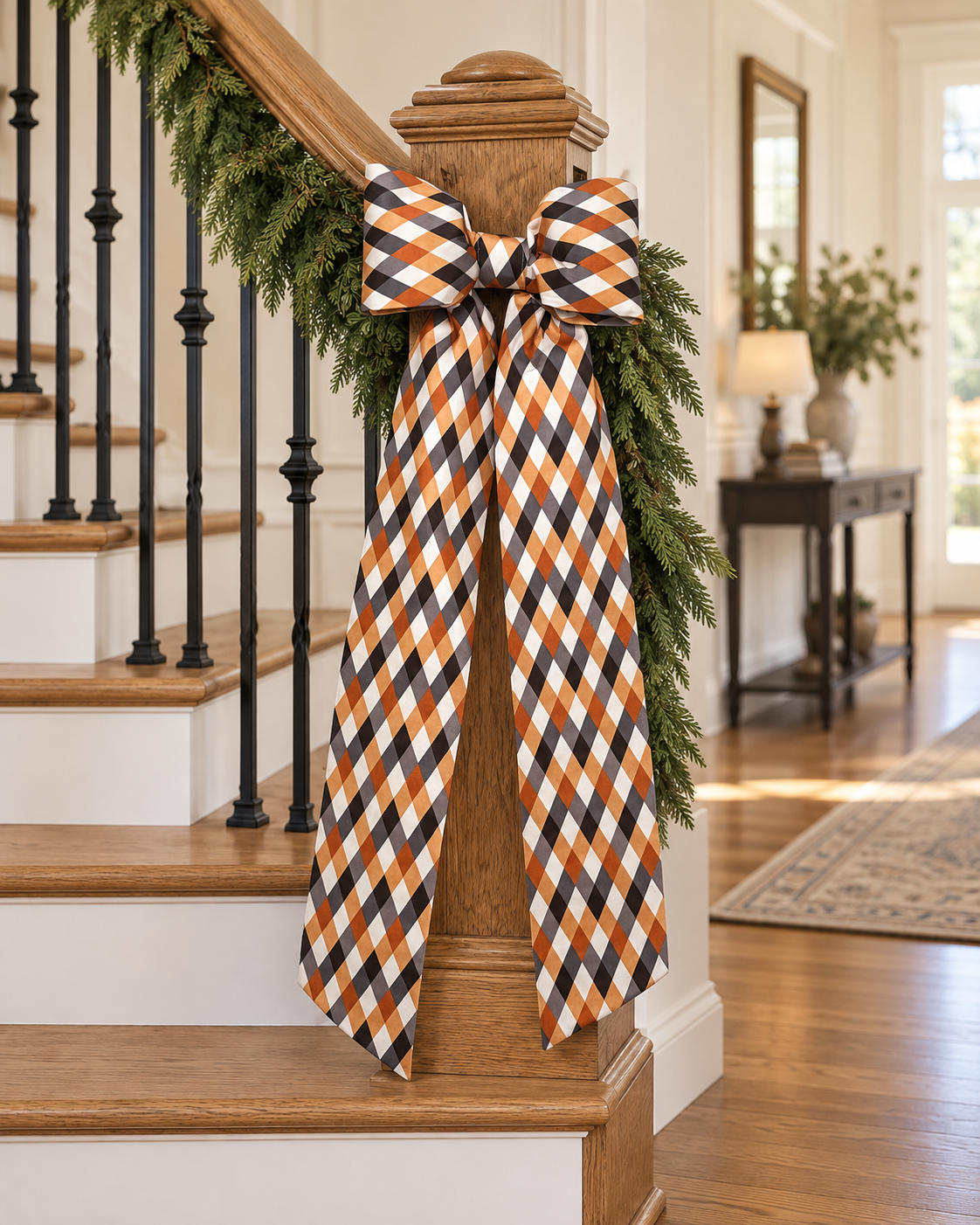 Halloween Harlequin Plaid Bow | Orange, Black & Cream