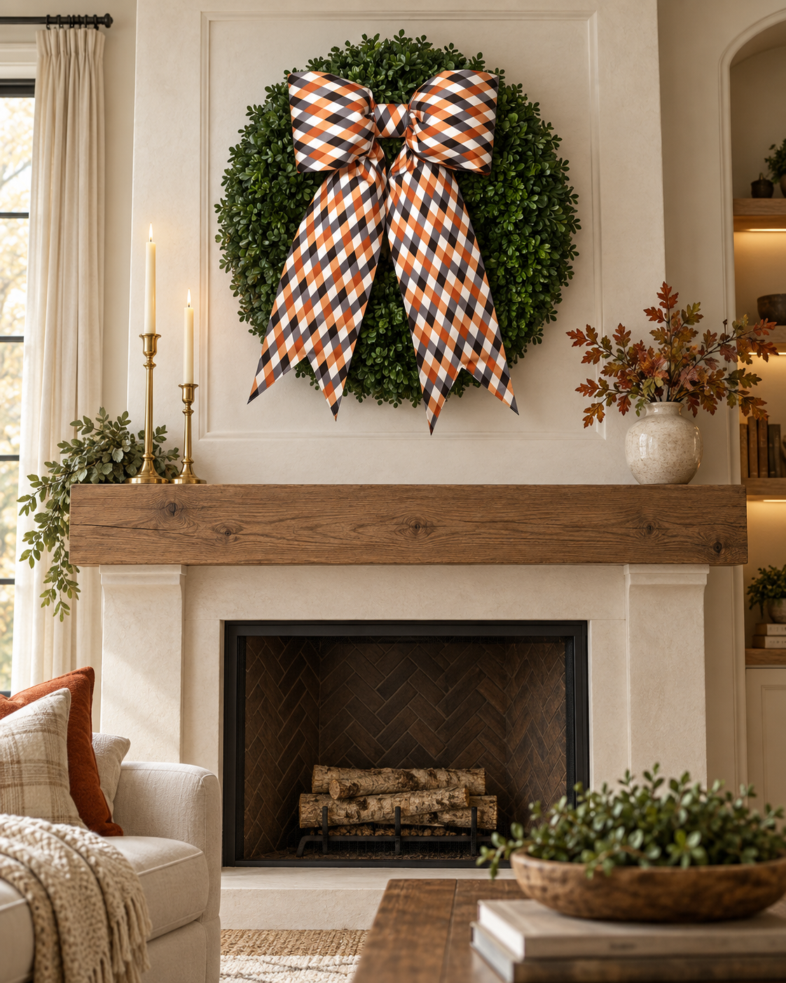 Halloween Harlequin Plaid Bow | Orange, Black & Cream
