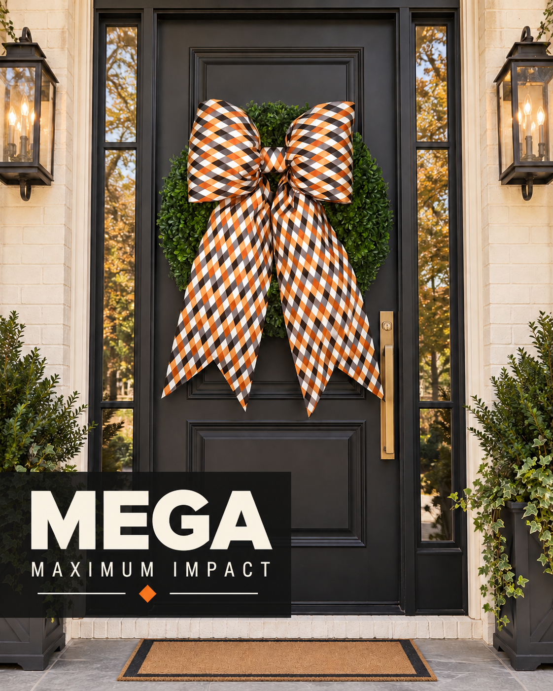 Halloween Harlequin Plaid Bow | Orange, Black & Cream