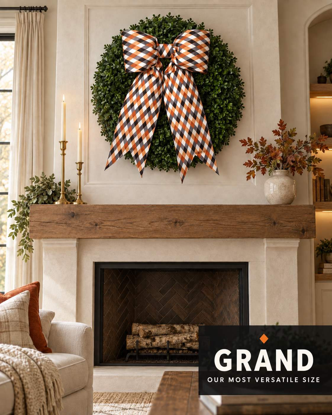 Halloween Harlequin Plaid Bow | Orange, Black & Cream