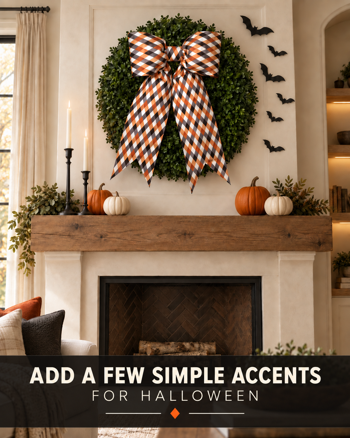 Halloween Harlequin Plaid Bow | Orange, Black & Cream