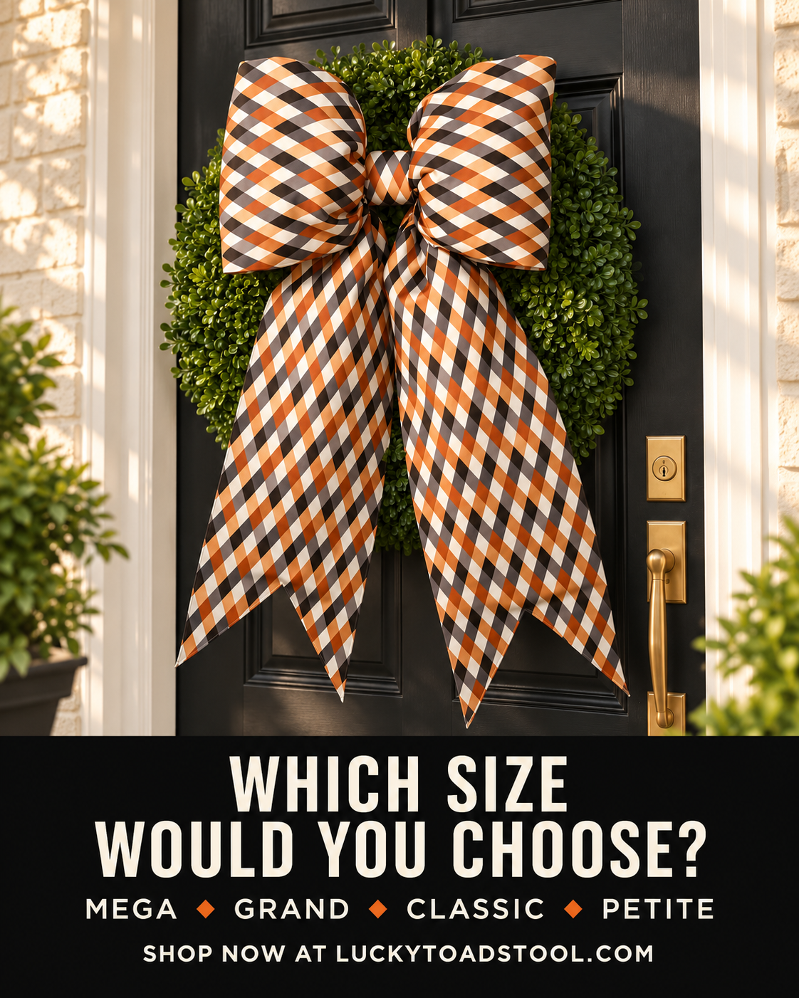 Halloween Harlequin Plaid Bow | Orange, Black & Cream