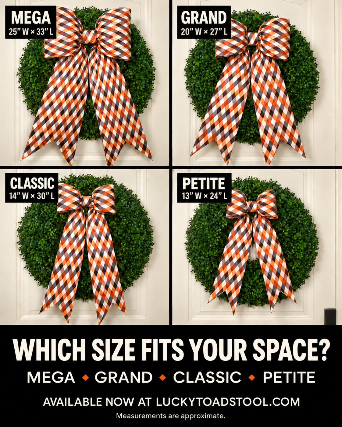 Halloween Harlequin Plaid Bow | Orange, Black & Cream