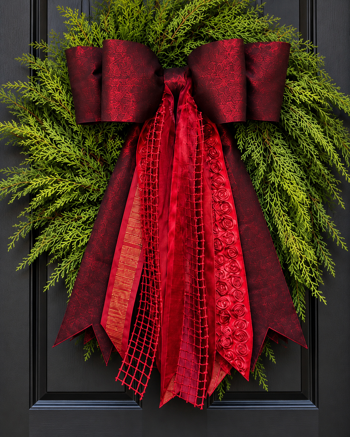 Crimson Elegance Christmas Bow with Coordinating Ribbons | 20” × 27”