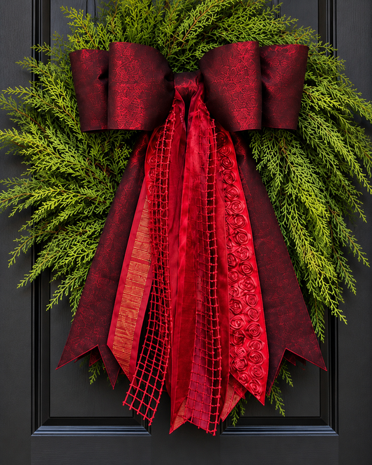 Crimson Elegance Christmas Bow with Coordinating Ribbons | 20” × 27”