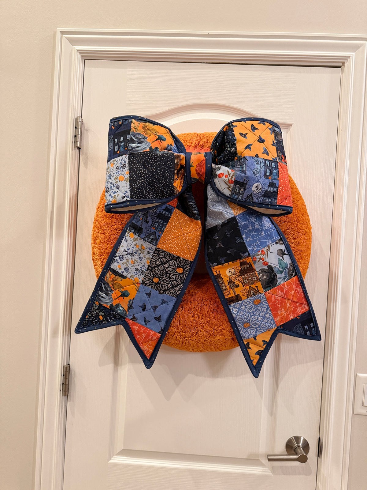 Moody Blue and Orange Halloween Quilted Bow