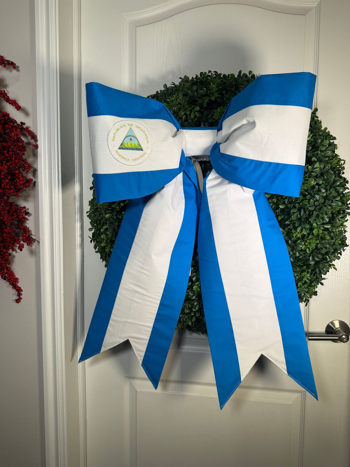Nicaragua Flag Bow | Missionary Farewell Decor | Large Front Door Bow