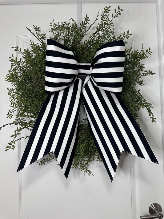 Grand Size black and white striped fabric bow with stiff interfacing for long lasting durability 