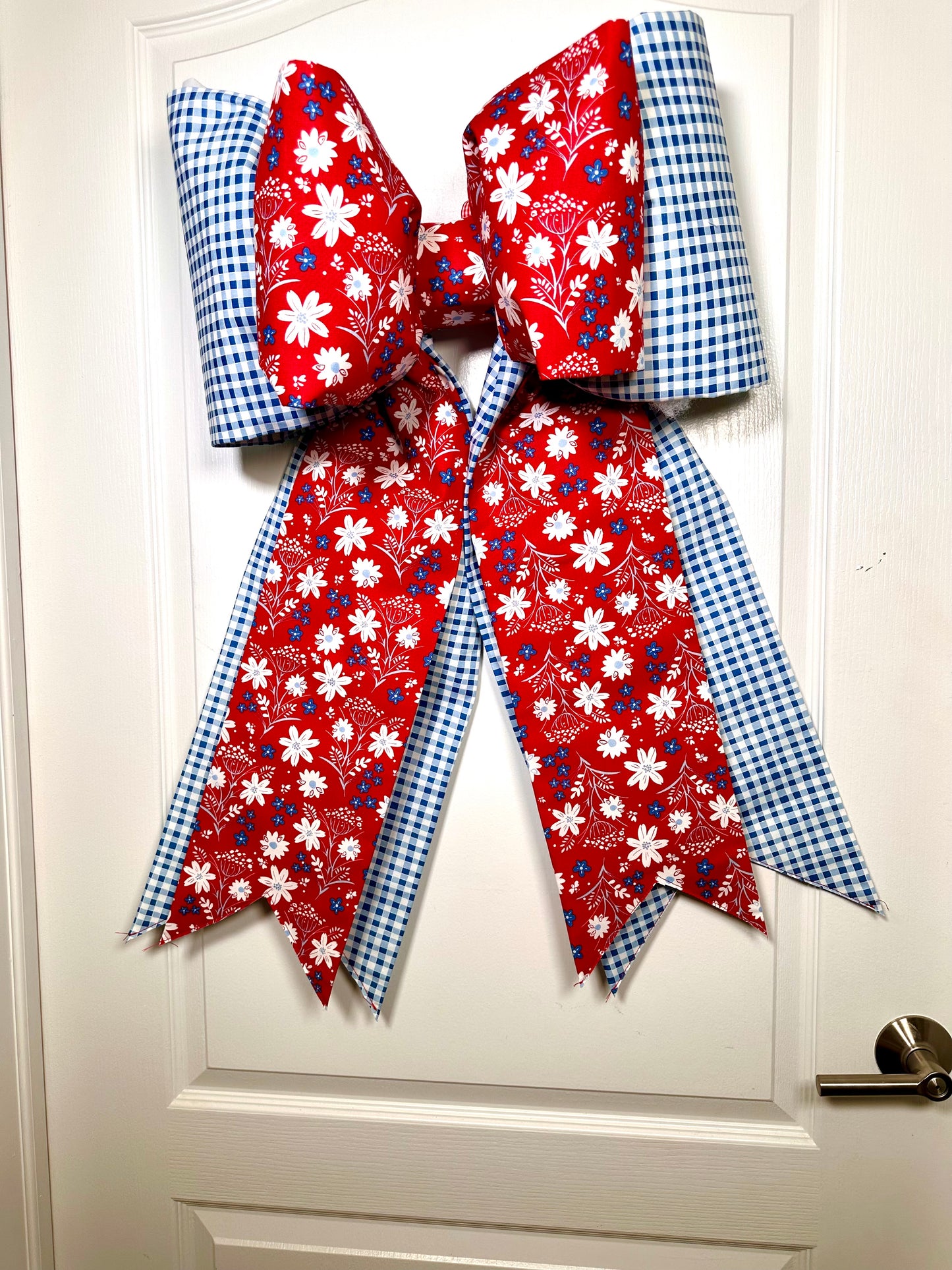 Blue Gingham & Red Floral Double Bow