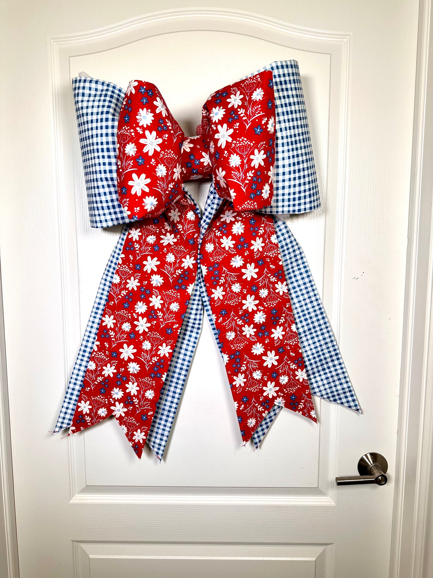 Blue Gingham & Red Floral Double Bow