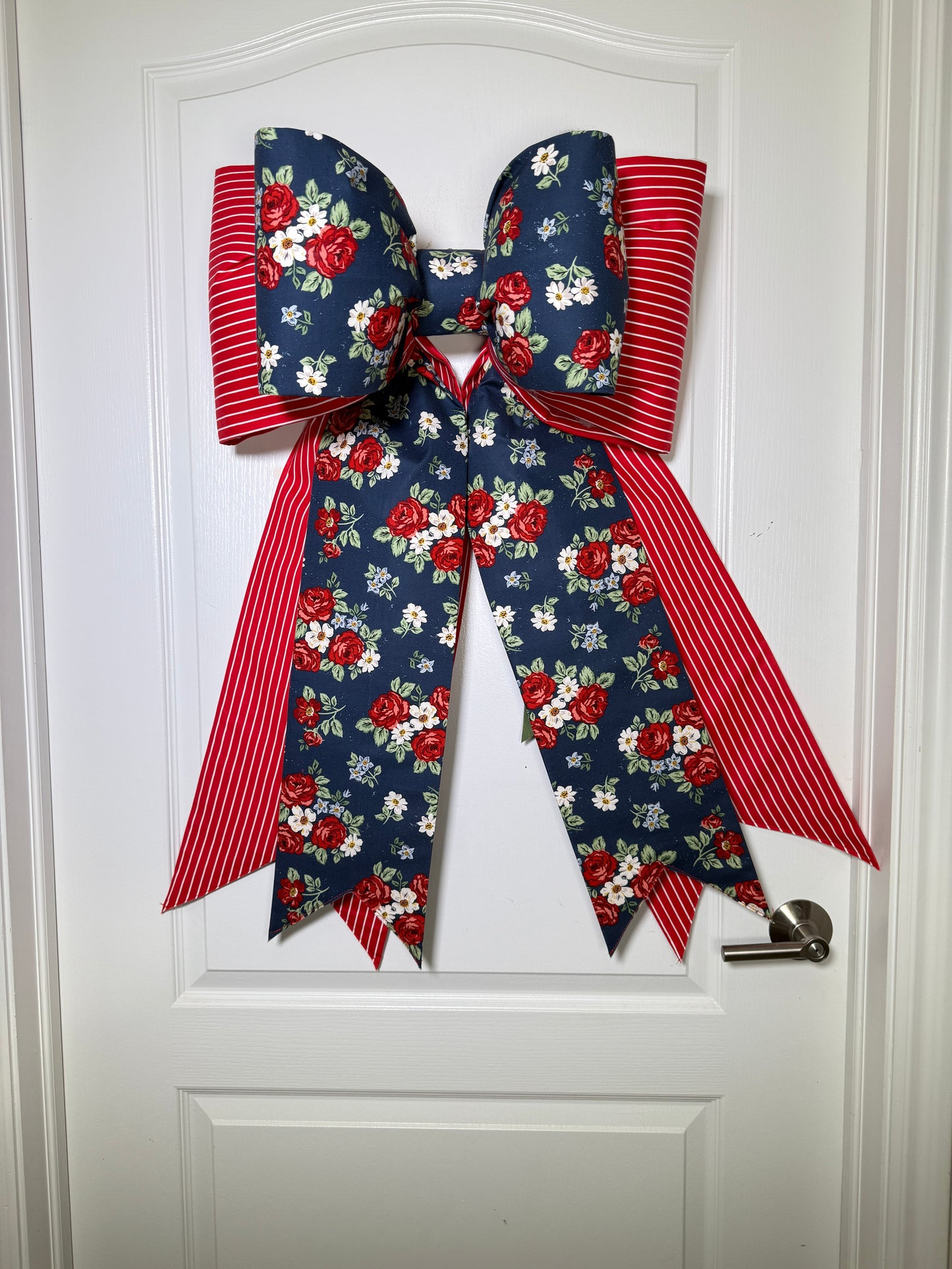 Navy Floral & Pinstripe Double Bow