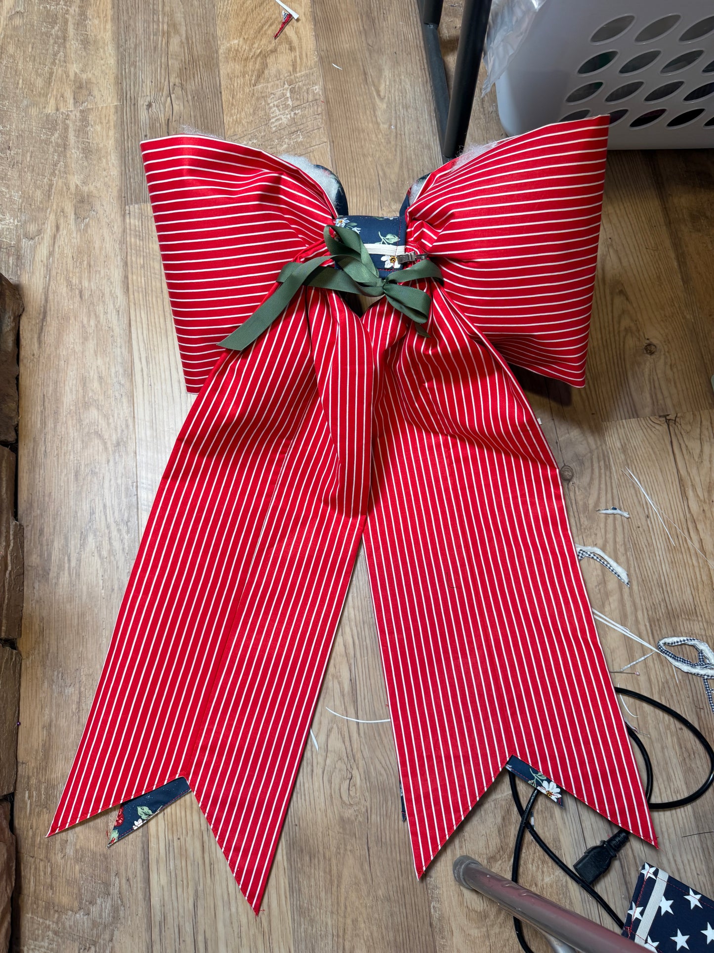 Navy Floral & Pinstripe Double Bow