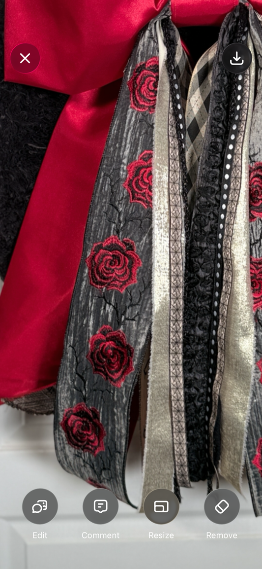 Halloween Bow | Embroidered Velvet Rose & Red Satin | Gothic Glam Statement Decor | Free Shipping