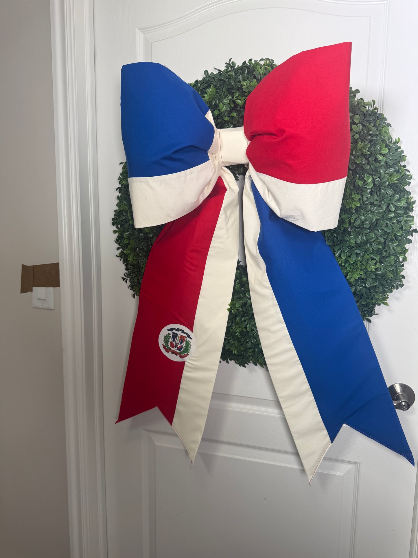 Dominican Republic Flag Bow | Missionary Farewell Decor | Large Front Door Bow