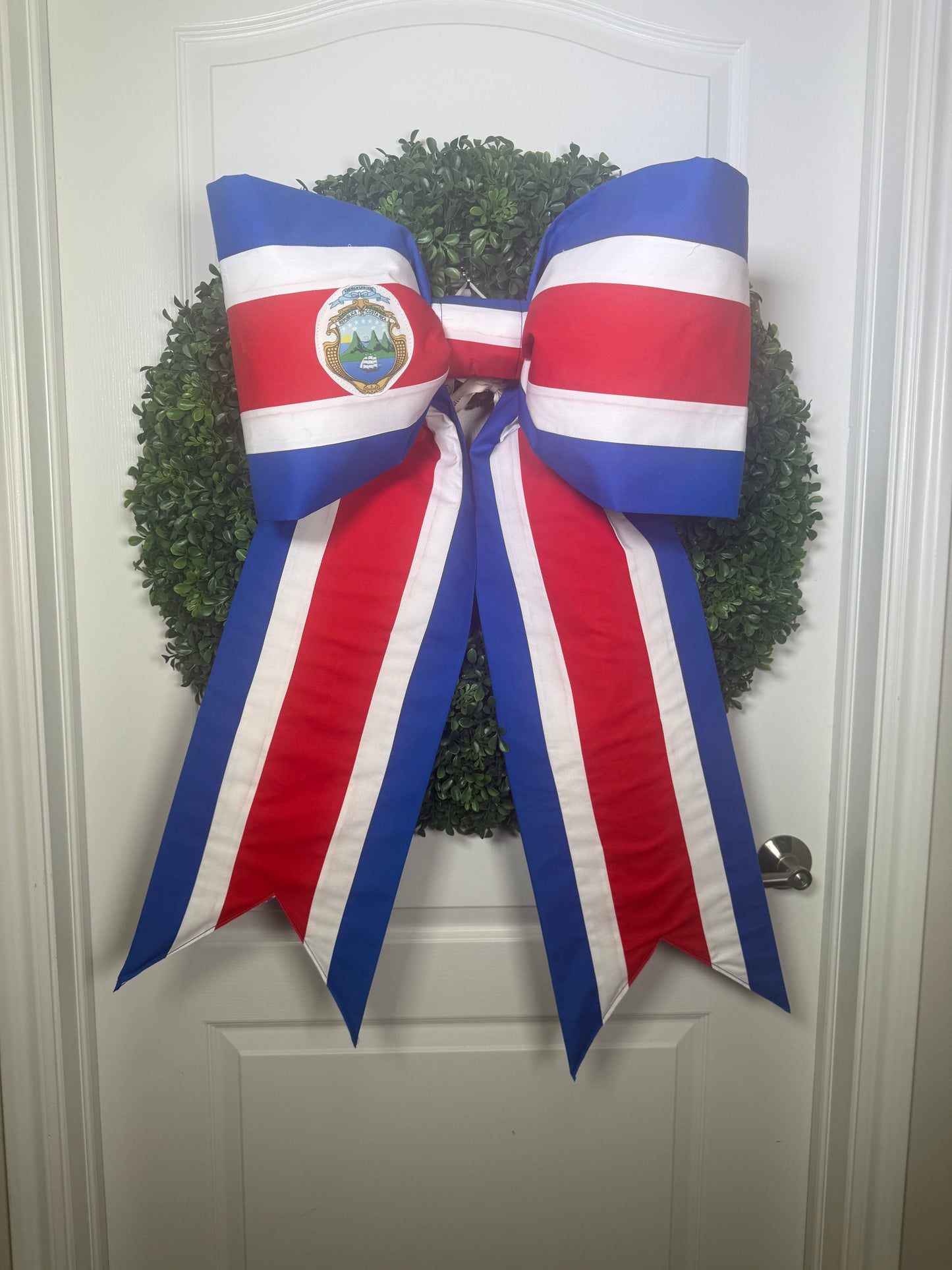 Costa Rica Flag Bow | Missionary Farewell Decor | Large Front Door Bow