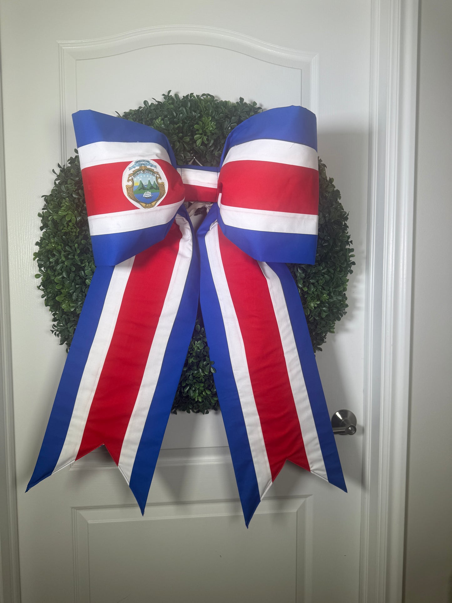 Costa Rica Flag Bow | Missionary Farewell Decor | Large Front Door Bow