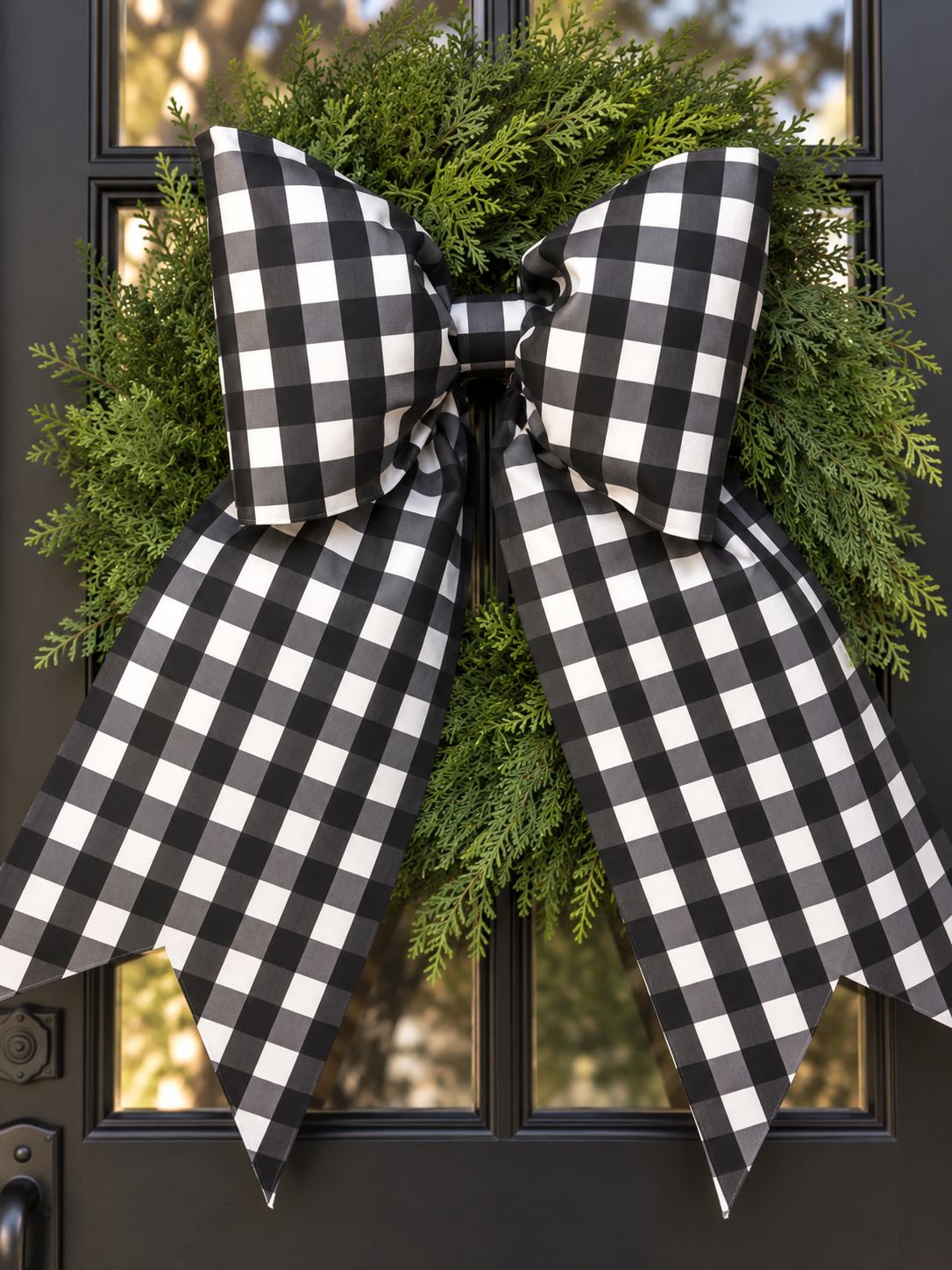 Black & White Buffalo Check Bow | Farmhouse Christmas Bow | Oversized Wreath & Door Bow