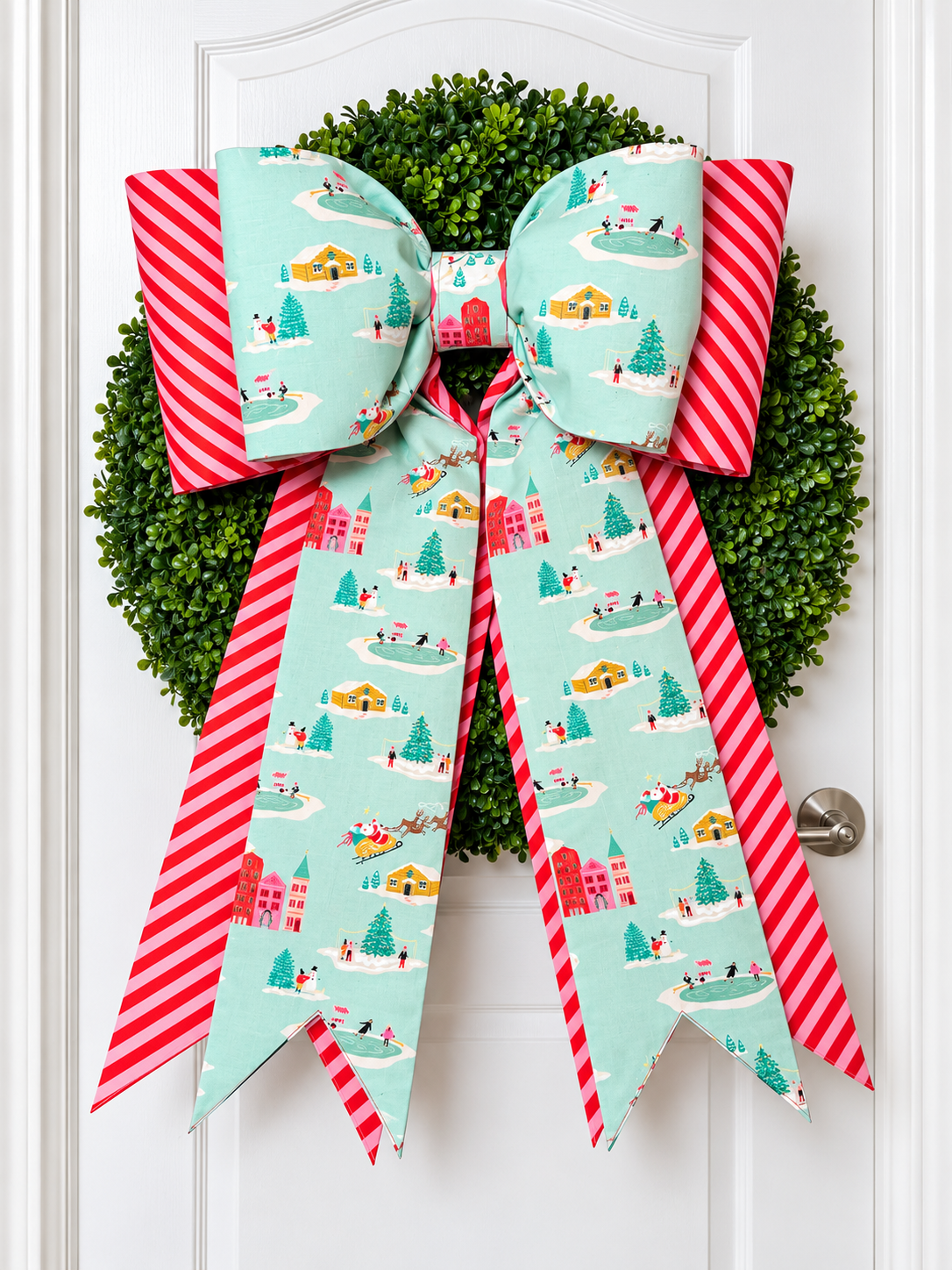 Christmas Village Double Bow – Holiday Wreath & Door Décor