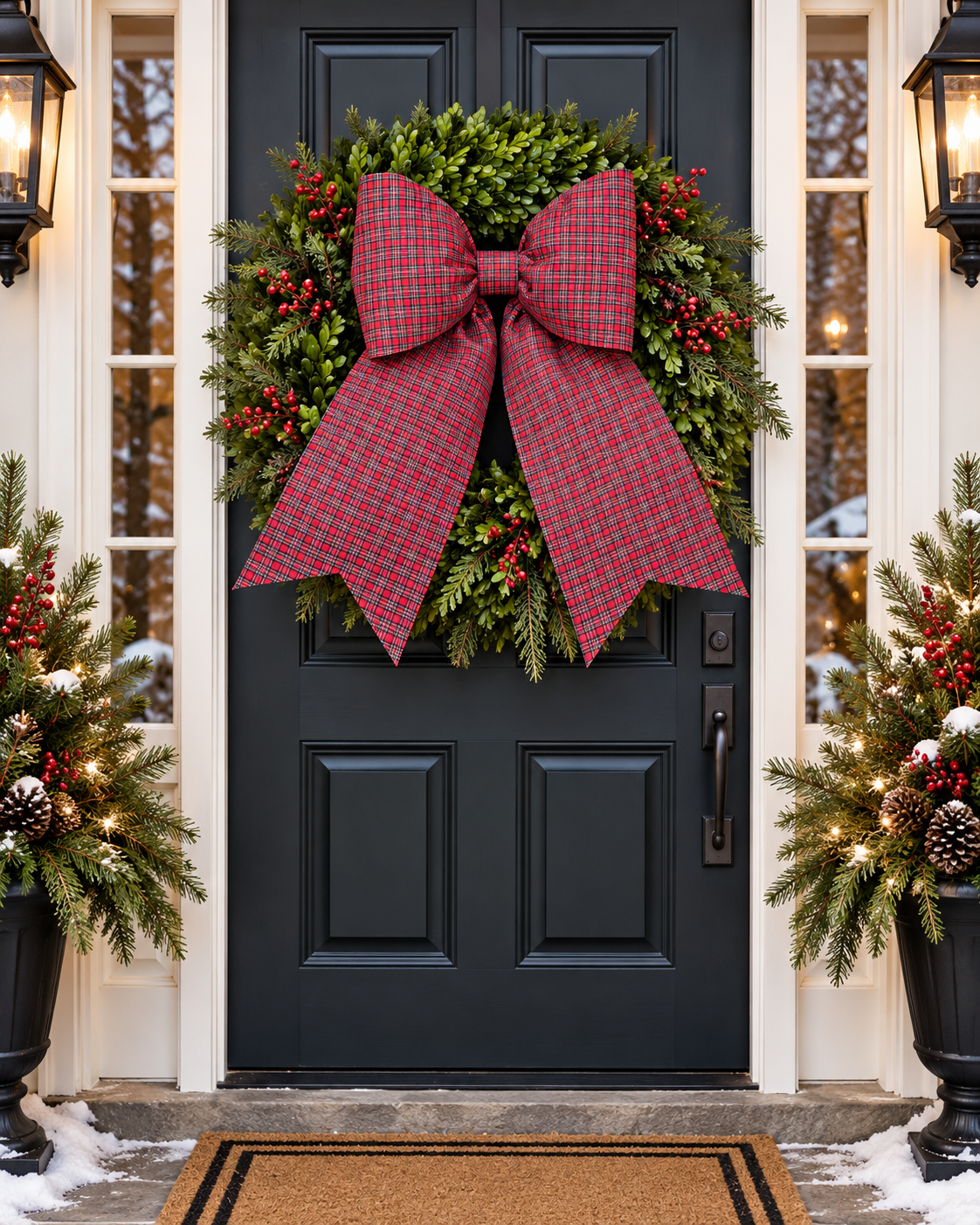 Red & White Gingham Christmas Bow | Handmade Cotton Fabric Wreath Bow | Farmhouse Front Door Decor