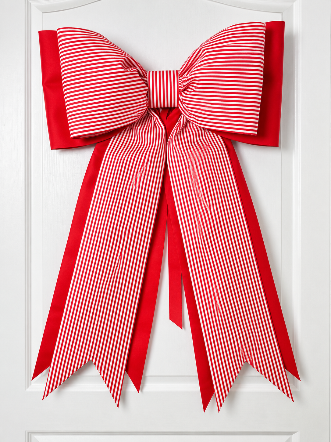 Candy Cane Classic – Double Christmas Bow | Oversized Red & White Cotton Fabric Bow