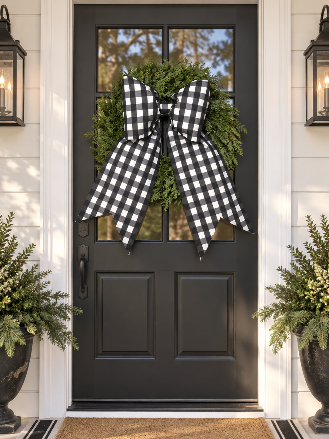 Black & White Buffalo Check Bow | Farmhouse Christmas Bow | Oversized Wreath & Door Bow