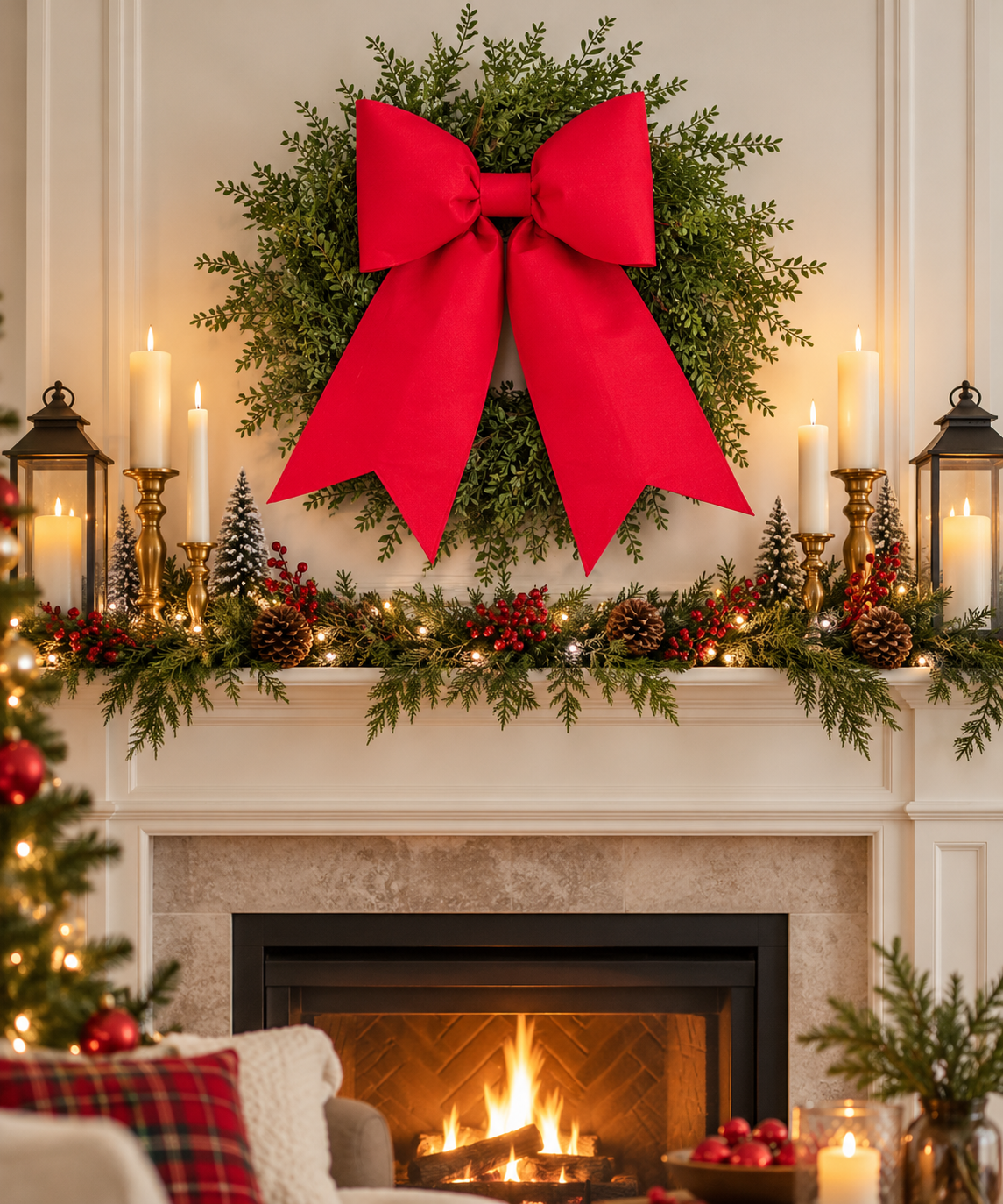 Red Shimmer Fabric Bow | Handmade Christmas & Valentine’s Wreath Bow | Oversized Front Door Decor