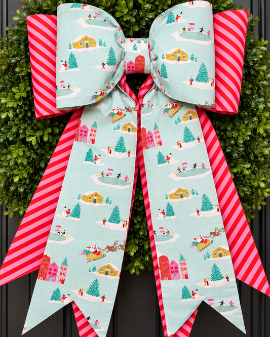 Christmas Village Double Bow – Holiday Wreath & Door Décor