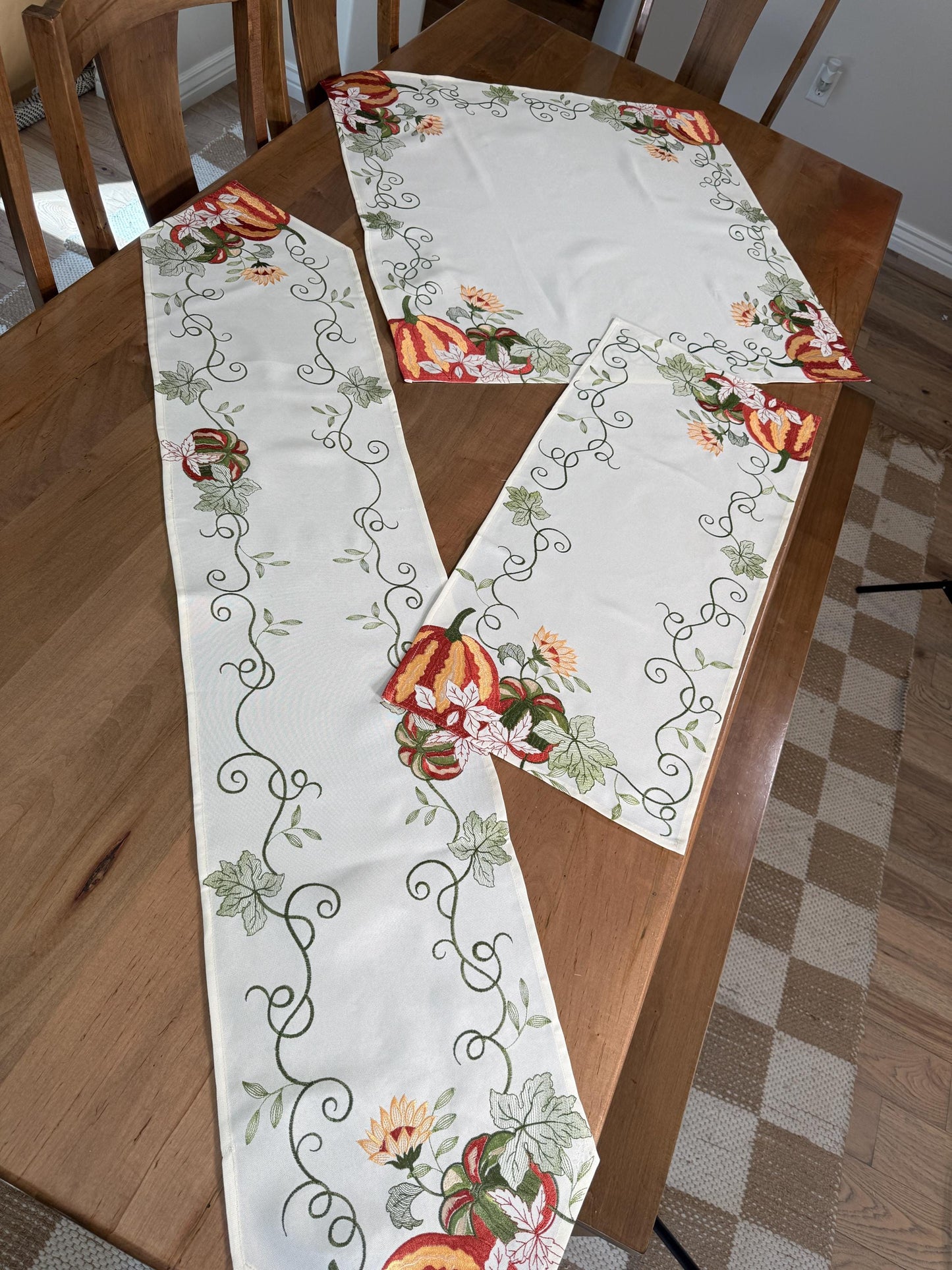 Fall Pumpkin Embroidered Table Runner & Topper Collection – Autumn Dining Decor