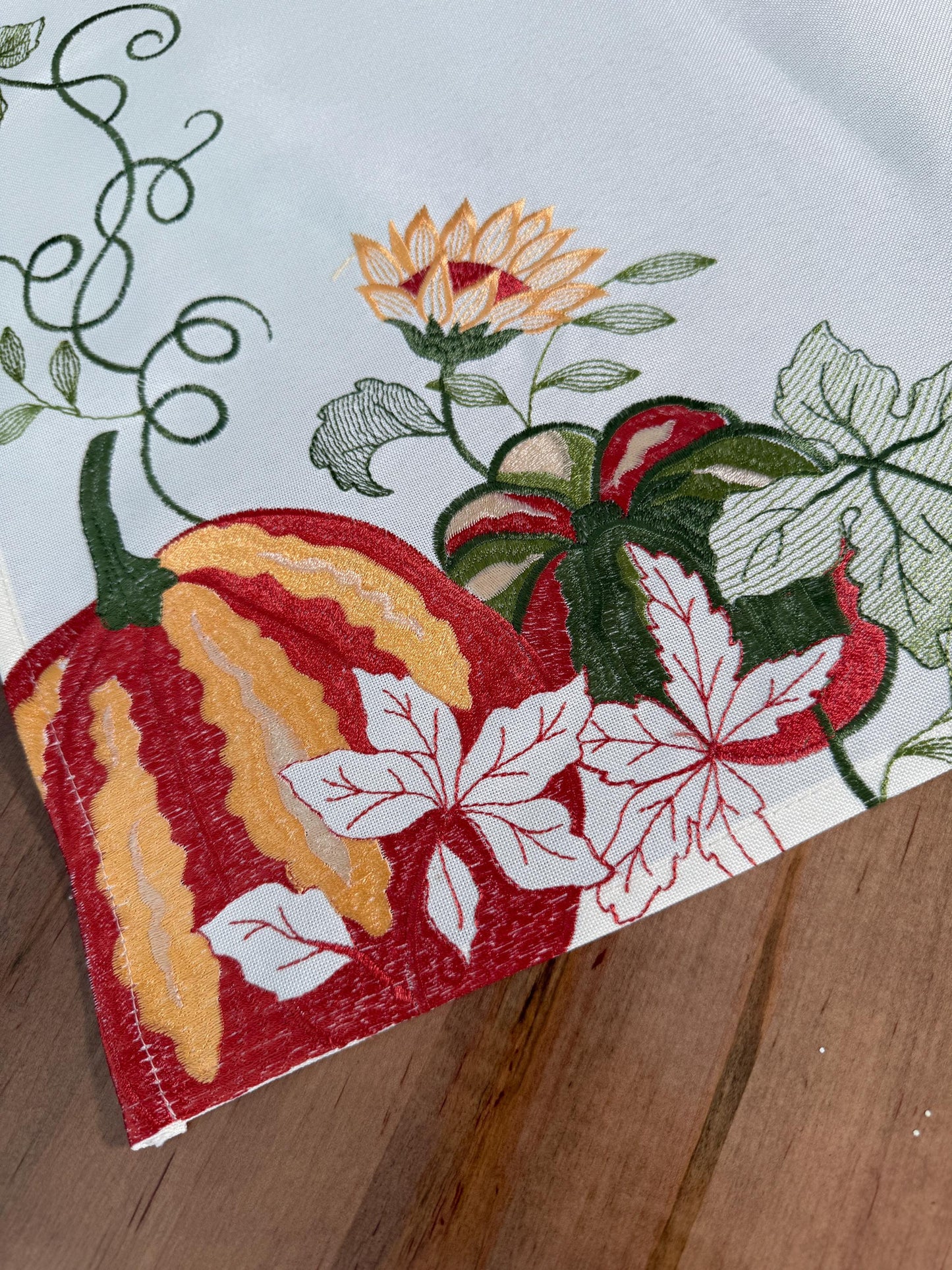 Fall Pumpkin Embroidered Table Runner & Topper Collection – Autumn Dining Decor