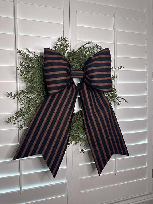 Large Bows for Doors and Decor black with orange stripes