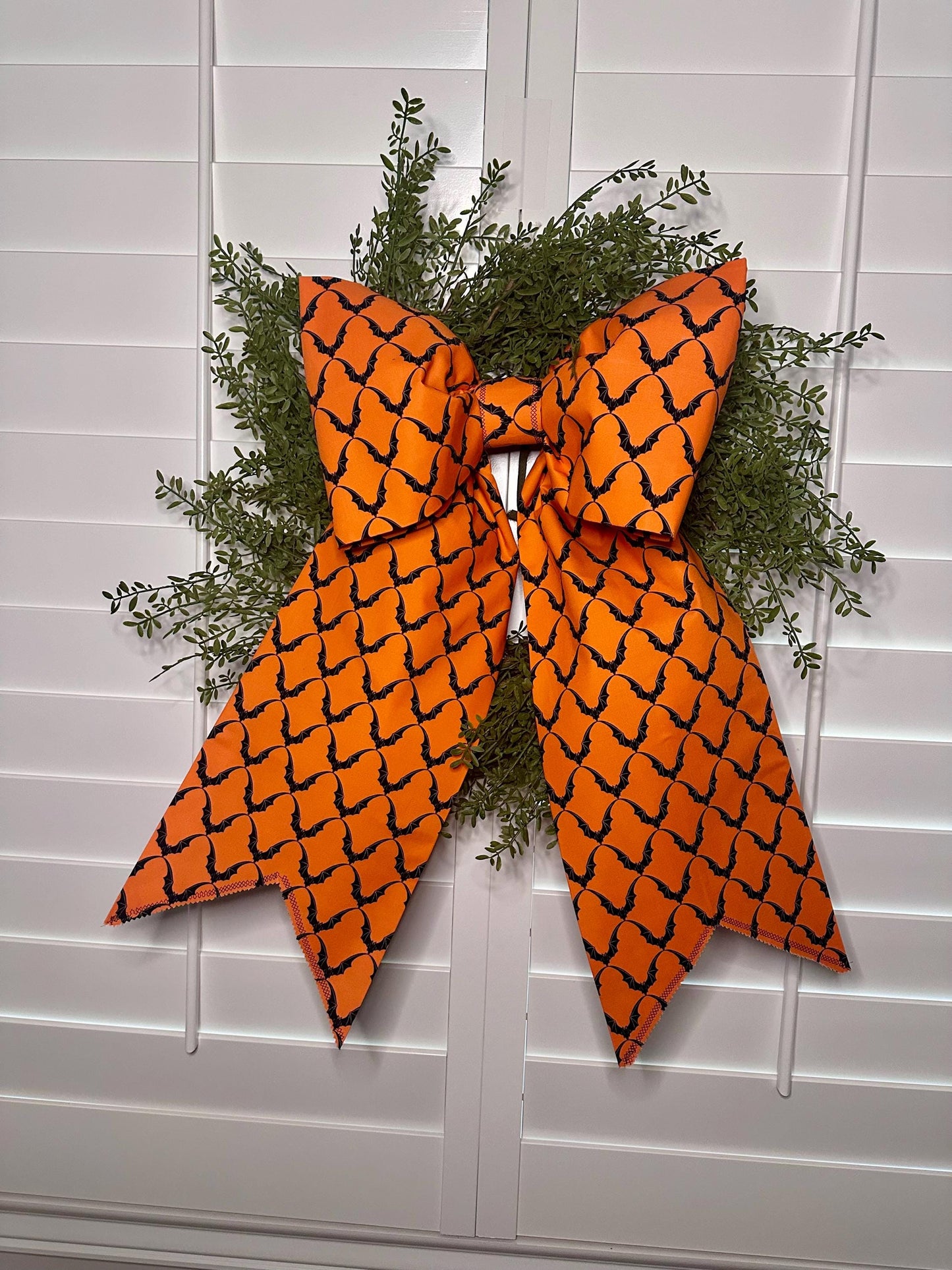 Large Halloween Bow for Doors and Decor Orange with Black Bats