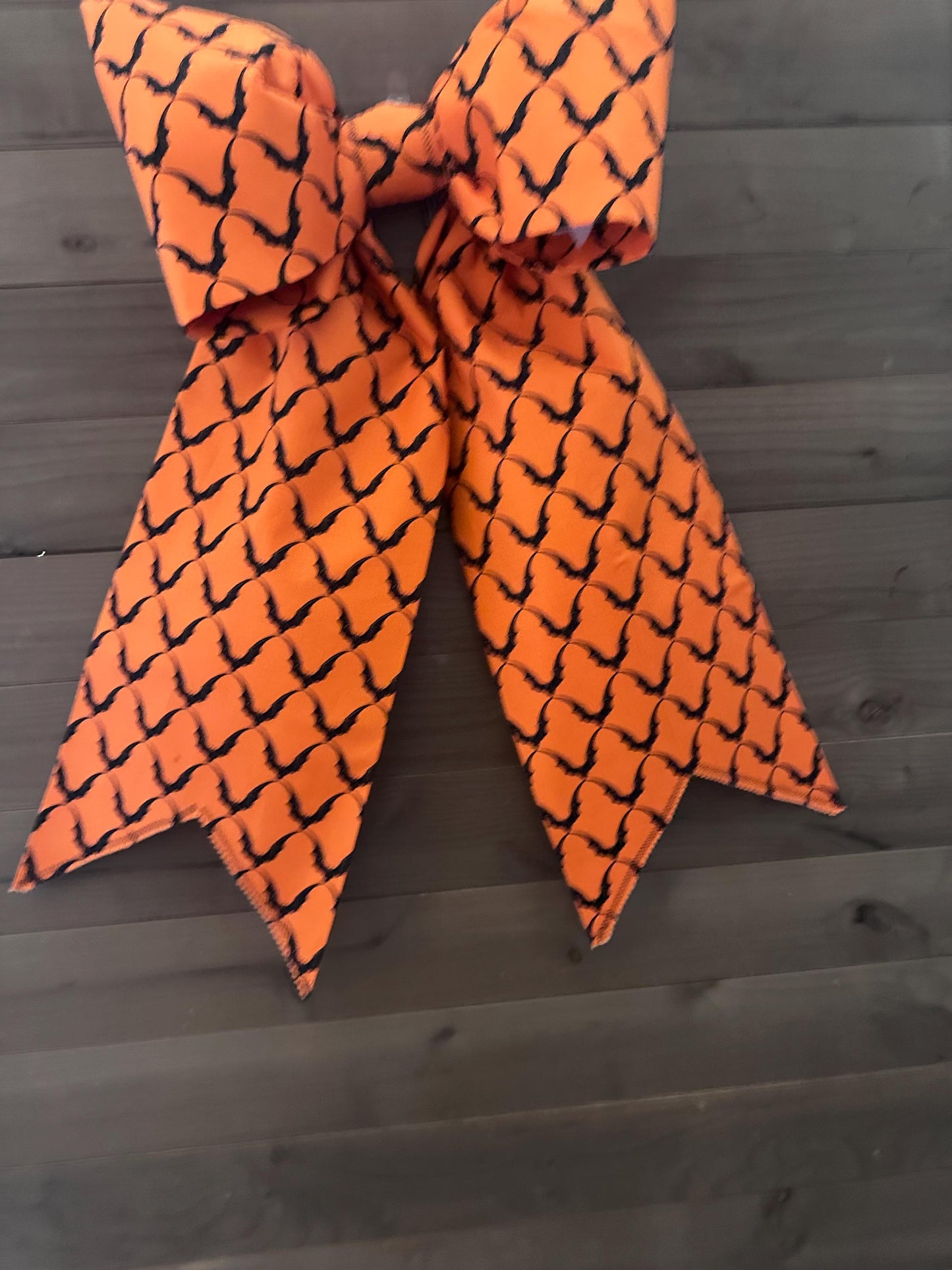 Large Halloween Bow for Doors and Decor Orange with Black Bats