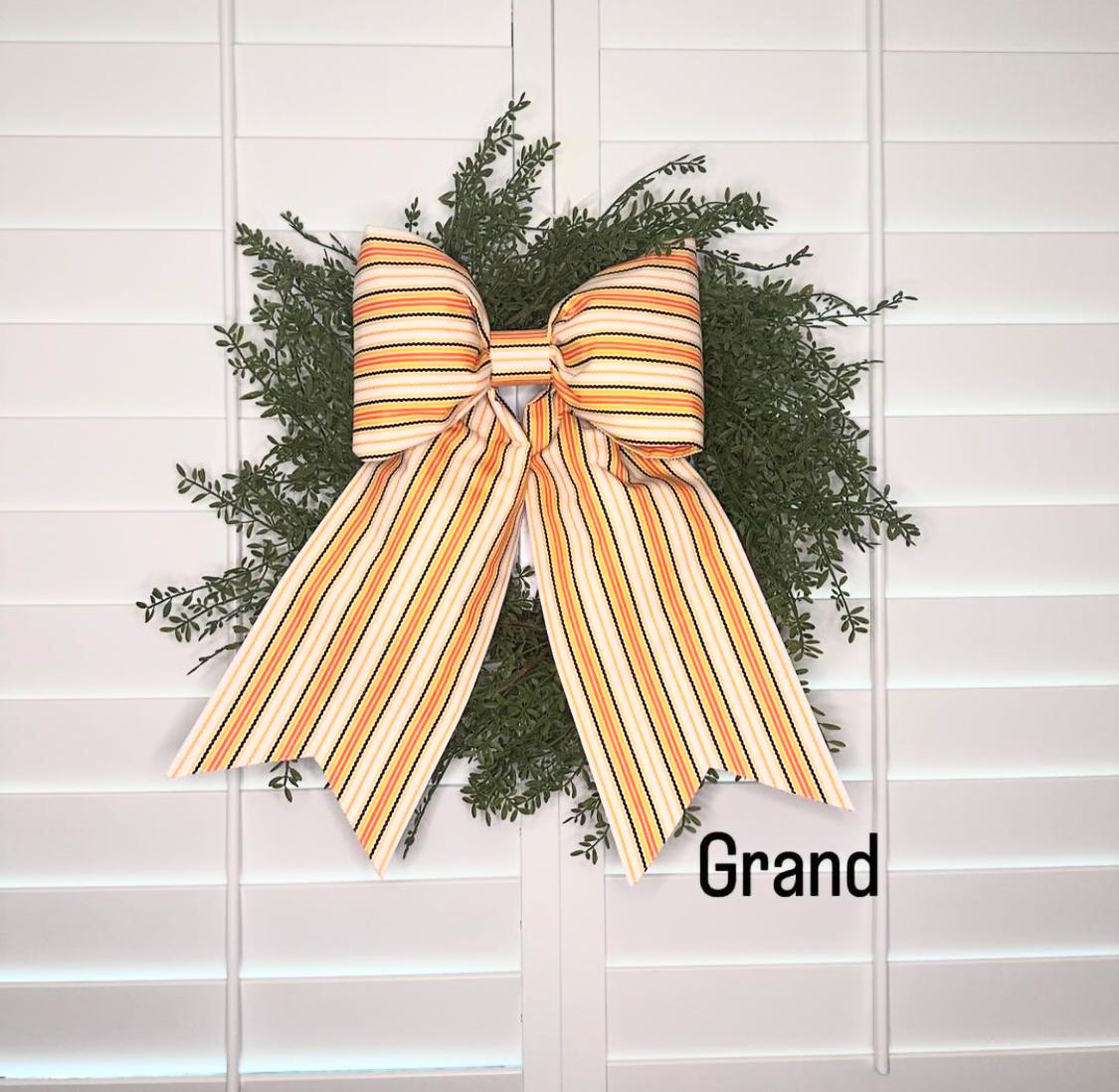 Large Bows for Doors and Decor black with orange stripes