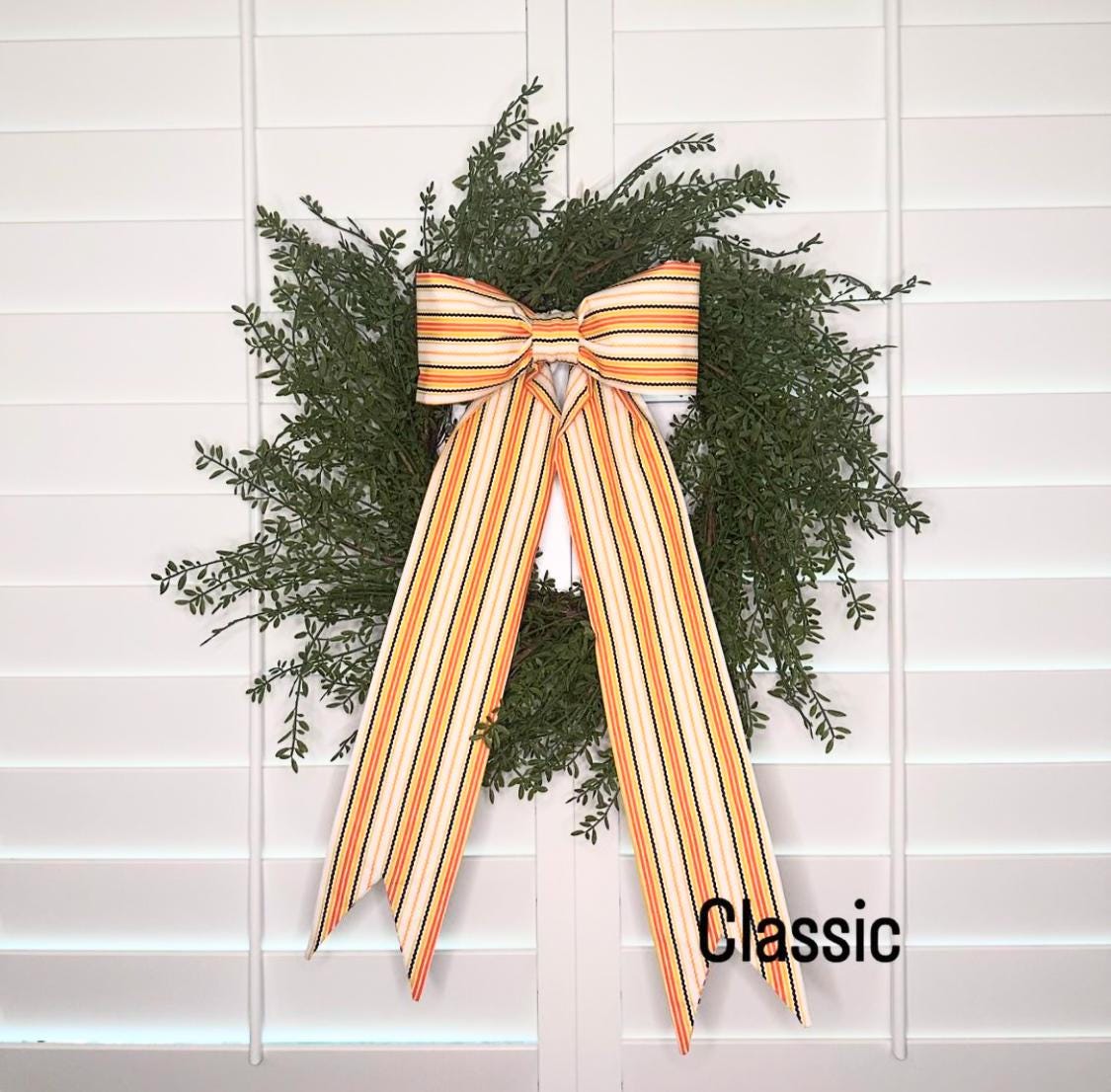 Large Bows for Doors and Decor black with orange stripes