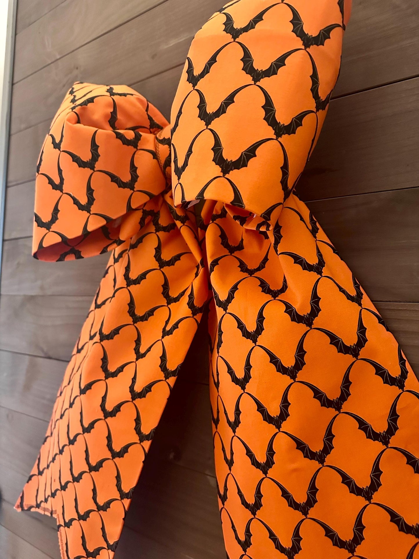 Large Halloween Bow for Doors and Decor Orange with Black Bats