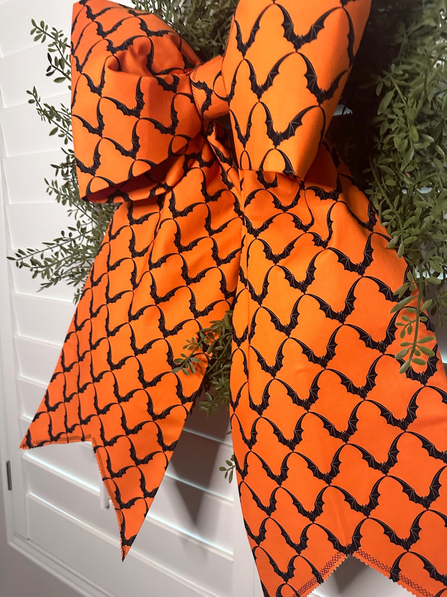 Large Halloween Bow for Doors and Decor Orange with Black Bats